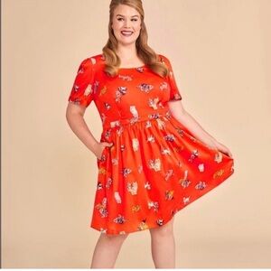 ModCloth What’s the Scoop A-line Red Cat Dress XS
